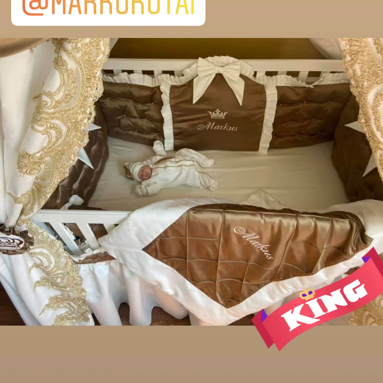 Gold Baby Boy Crib Bedding Set with Lace & Canopy - Image 6