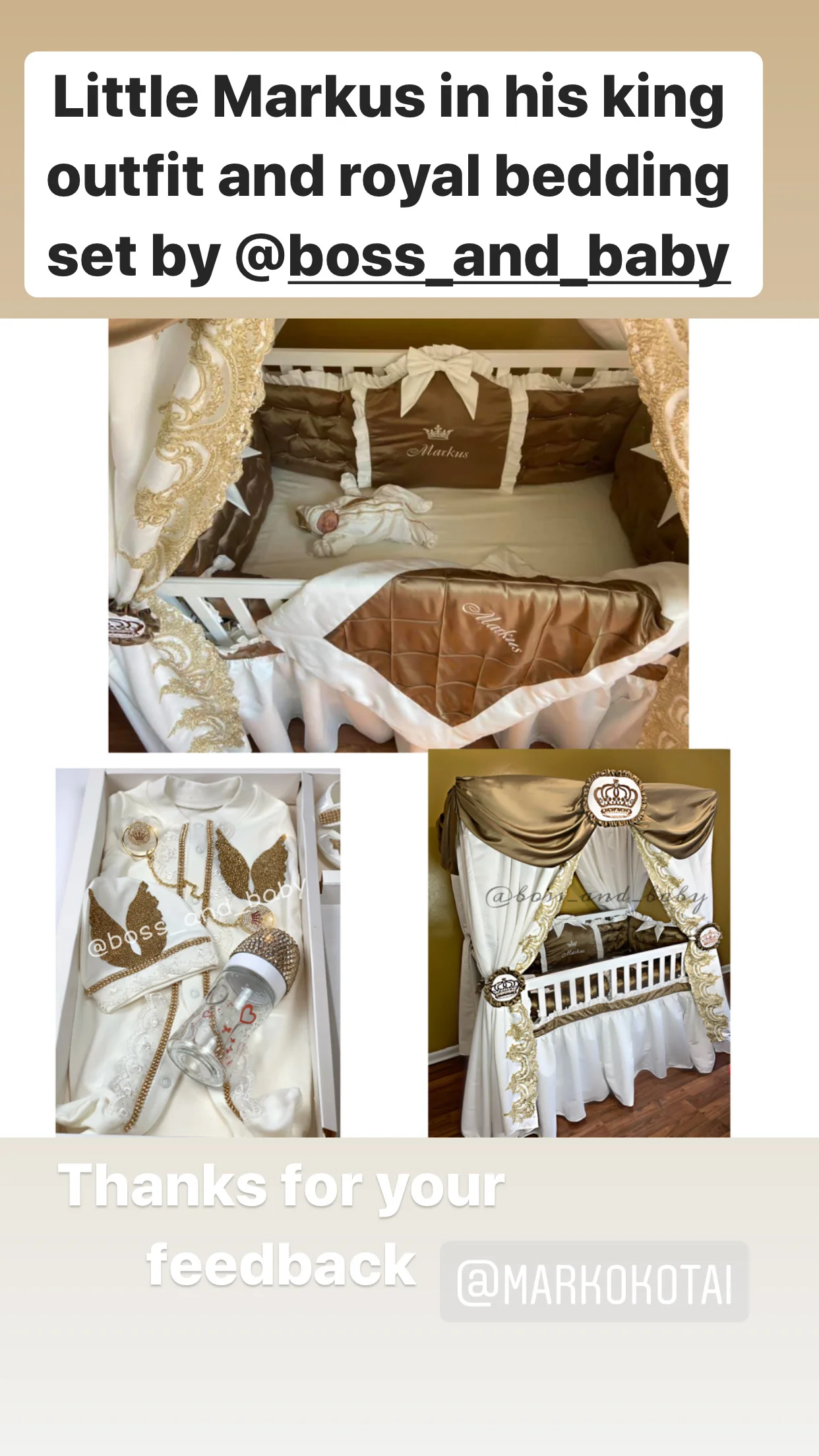Gold Baby Boy Crib Bedding Set with Lace & Canopy - Image 7