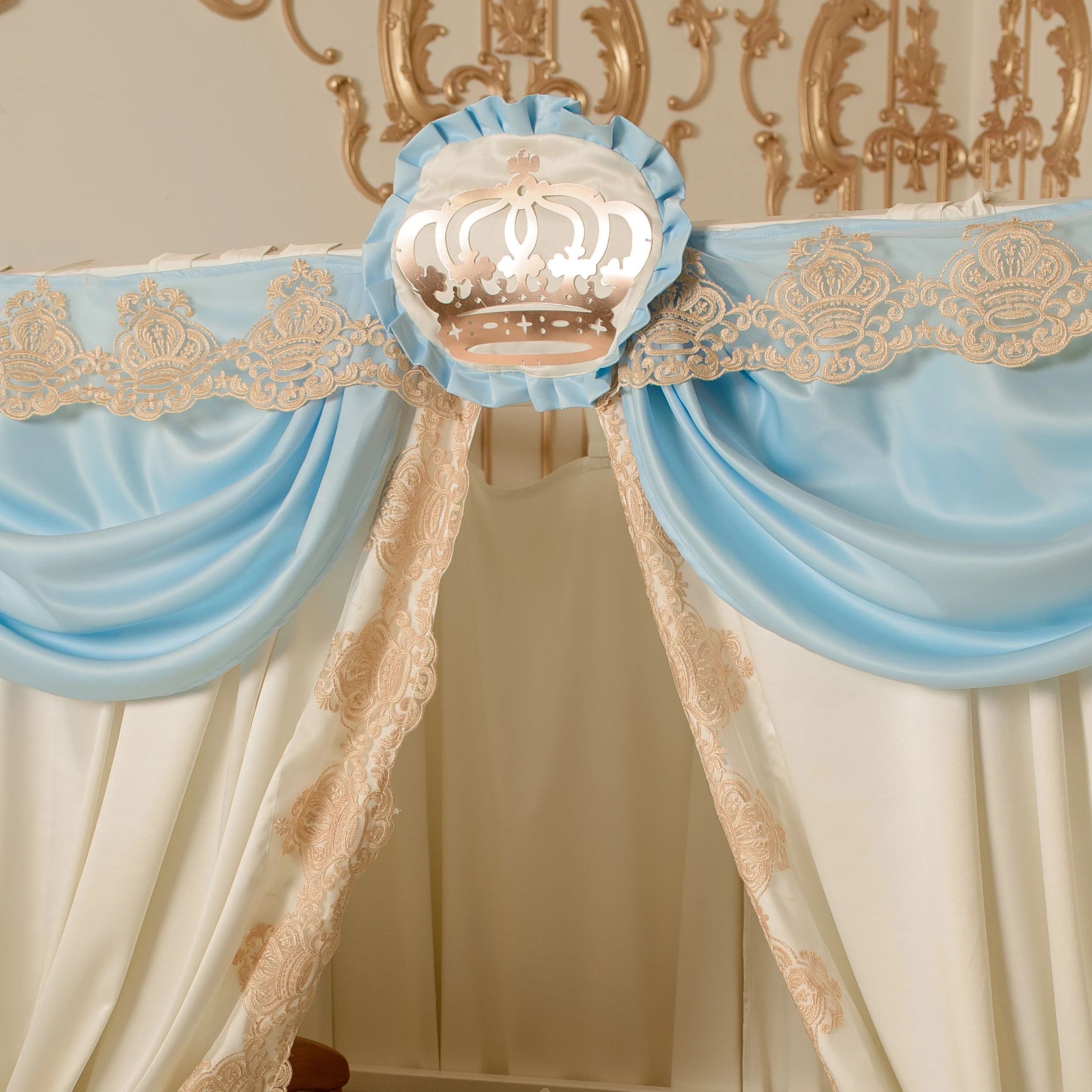 Luxury Baby Blue & Ivory Lace Bedding Set for Cribs - Image 3