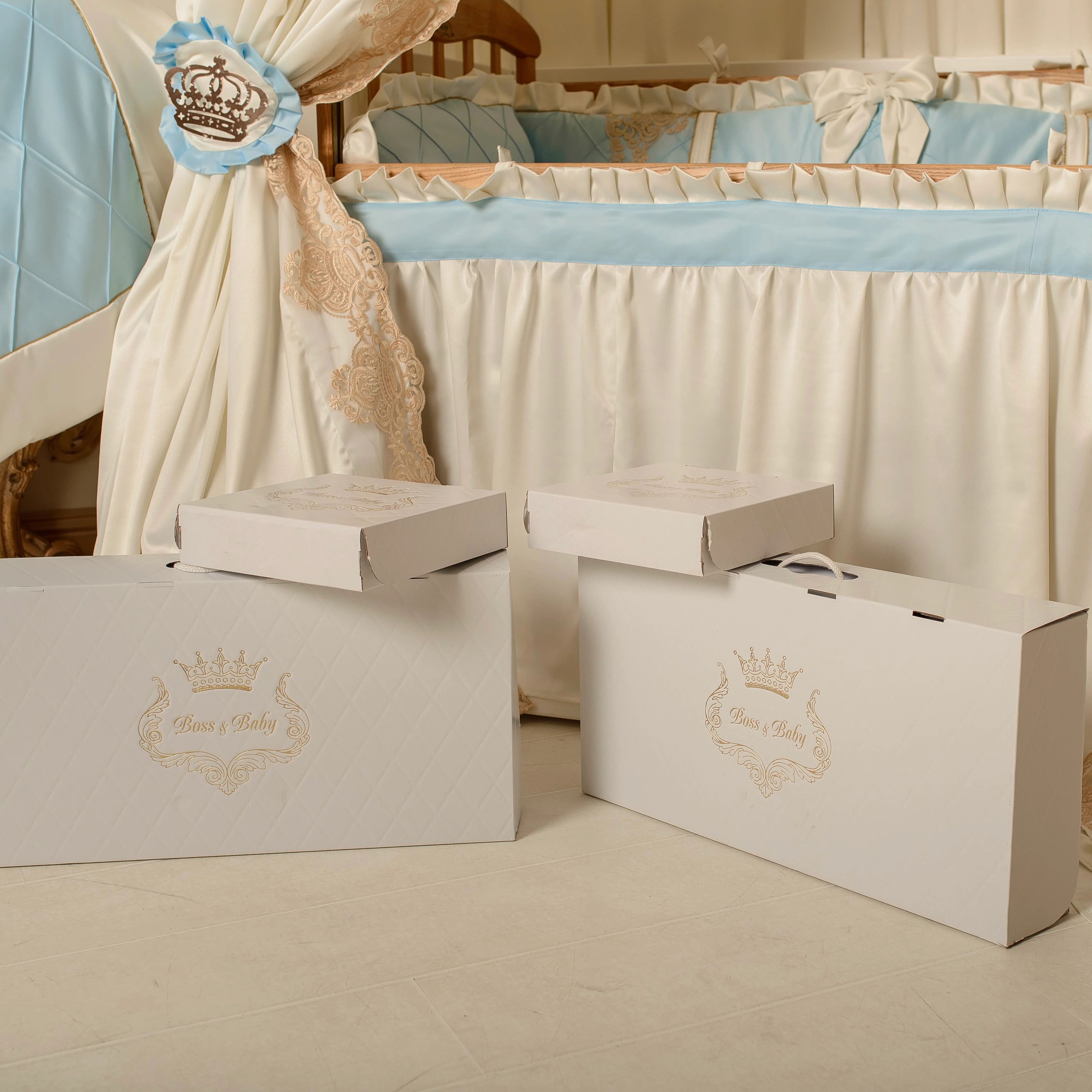 Luxury Baby Blue & Ivory Lace Bedding Set for Cribs - Image 4
