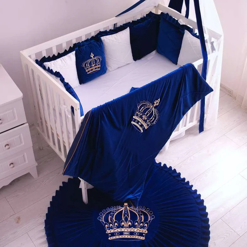 Luxury Blue & White Velvet Baby Bedding Set – Customizable - Image 7