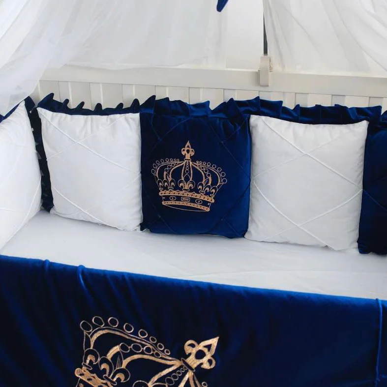 Luxury Blue & White Velvet Baby Bedding Set – Customizable - Image 8
