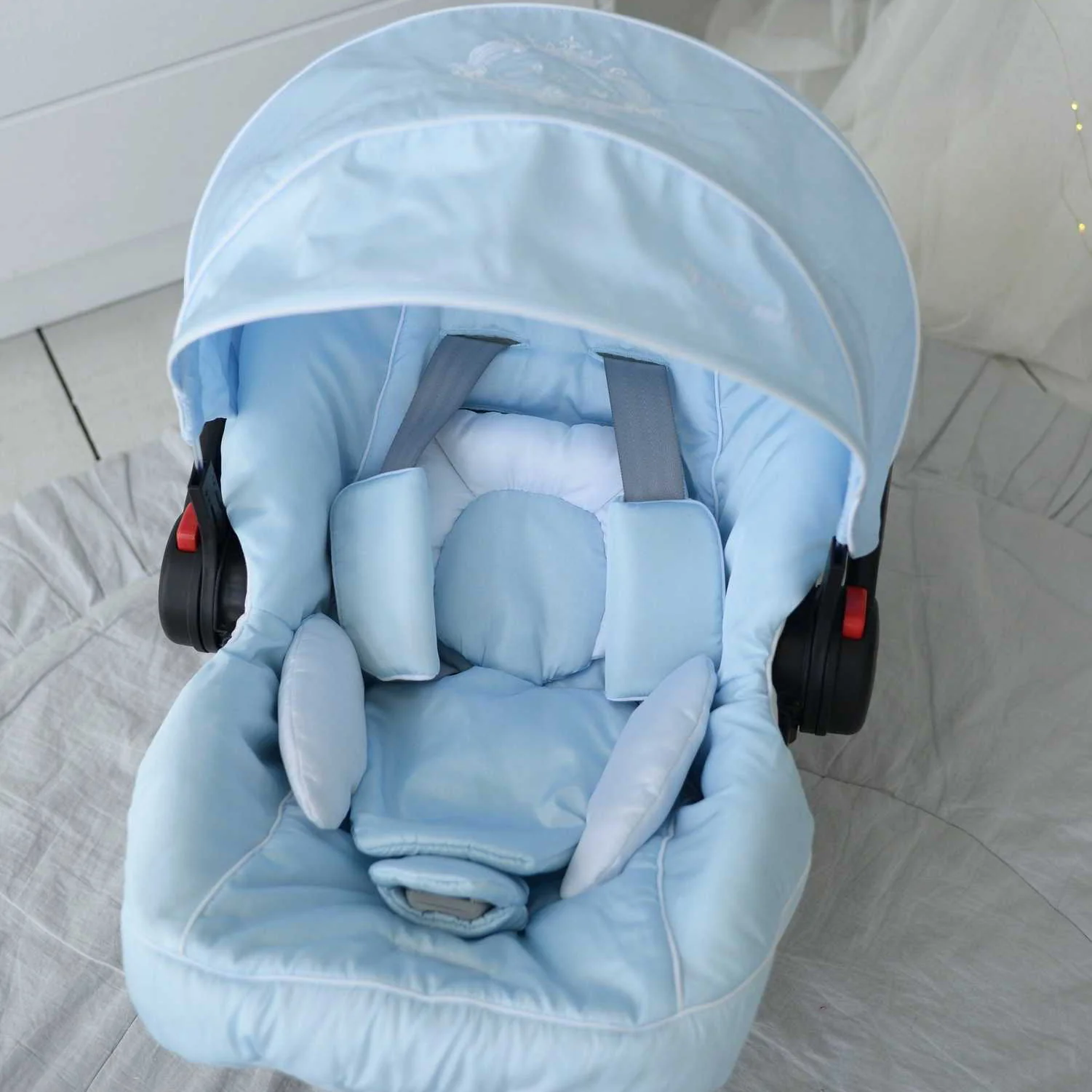 Luxury Light Blue Baby Car Seat Cover Set – Prince Embroidery - Image 4