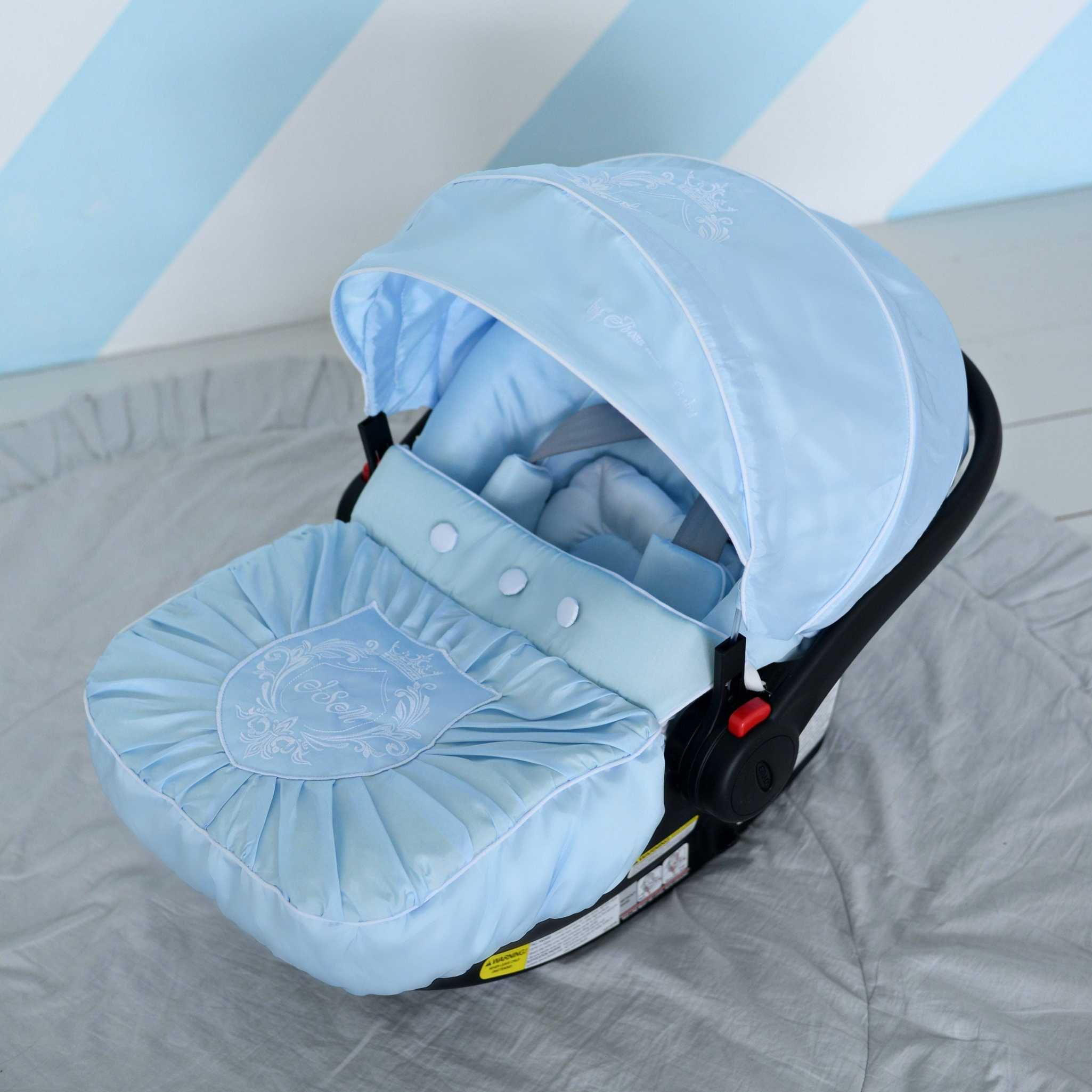 Luxury Light Blue Baby Car Seat Cover Set – Prince Embroidery - Image 6
