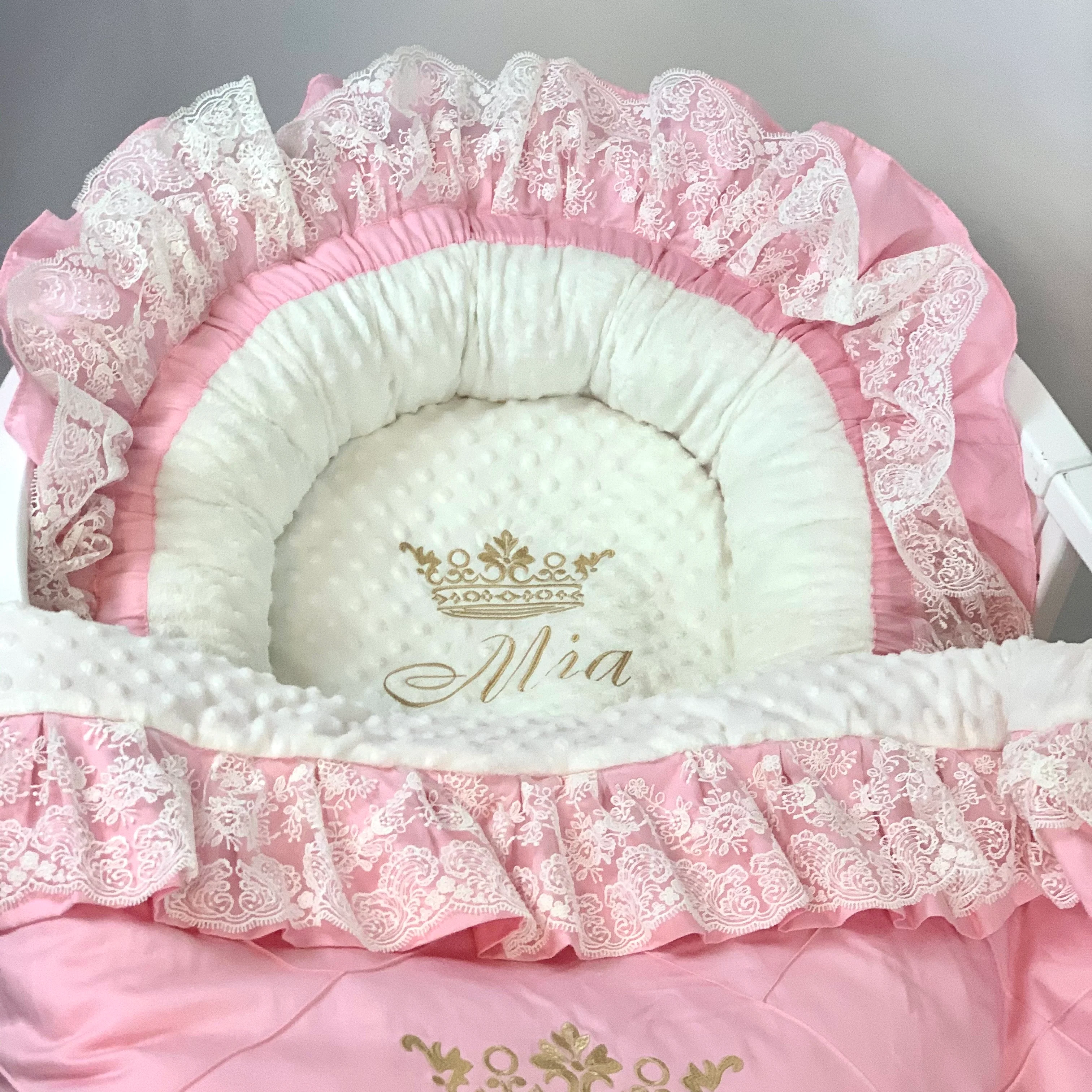 Personalized Pink Elegant Romantic Luxury Baby Nest with Ruffles - Image 4