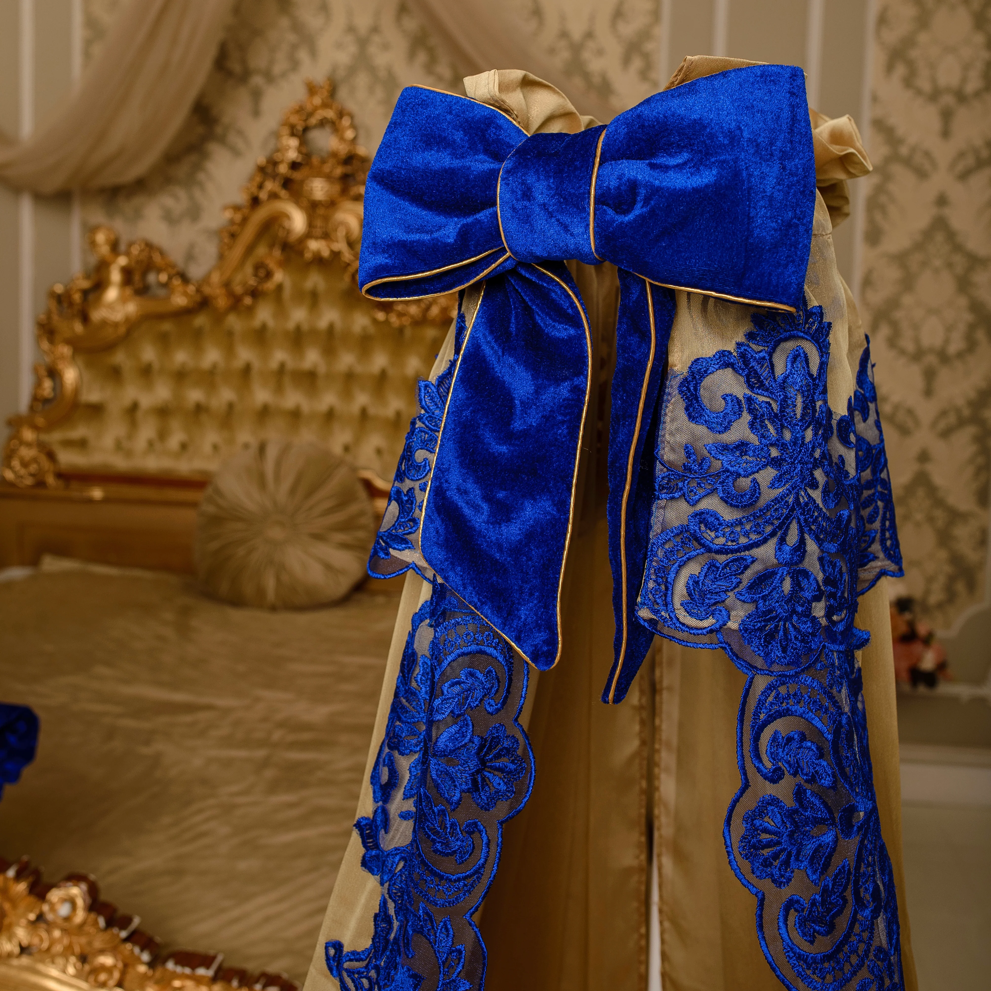 Luxury Royal Blue & Gold Velvet Baby Bassinet Nursery Decor Set | Decorative Baby Textiles | Unisex - Image 2