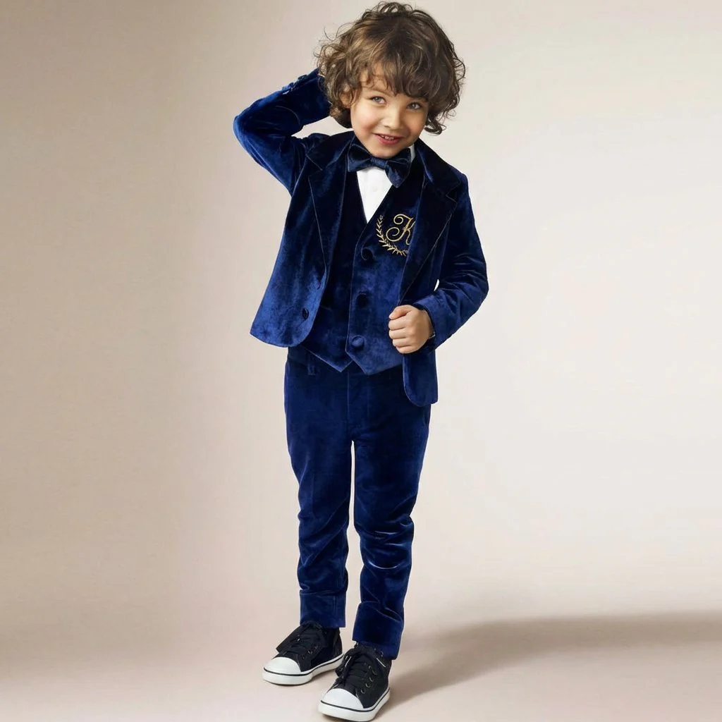 Navy Blue Velvet Baby Boy Suit – Personalized Formal Outfit - Image 8