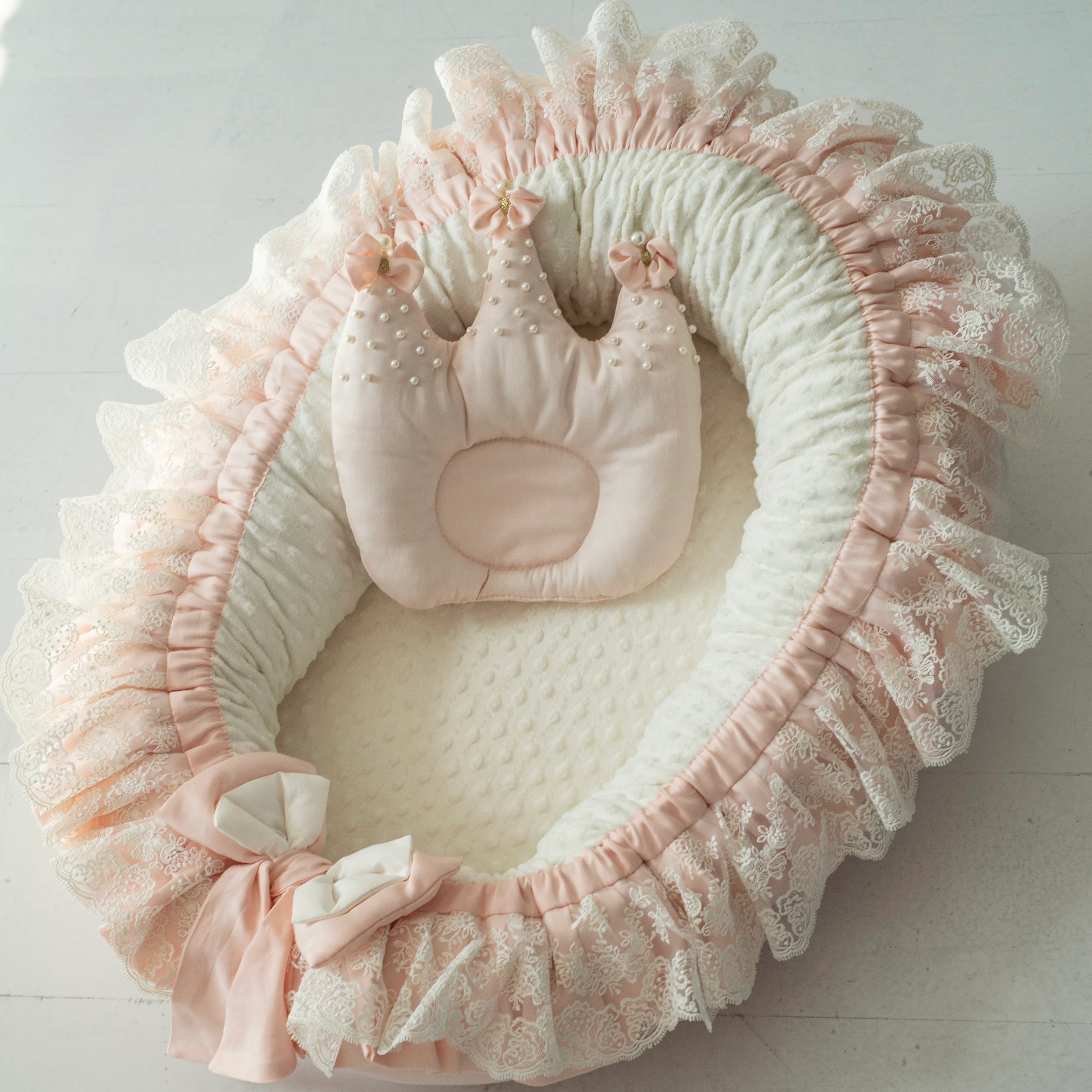 Peach Lace Ruffles Baby Nest Set | Newborn Nest - Image 3