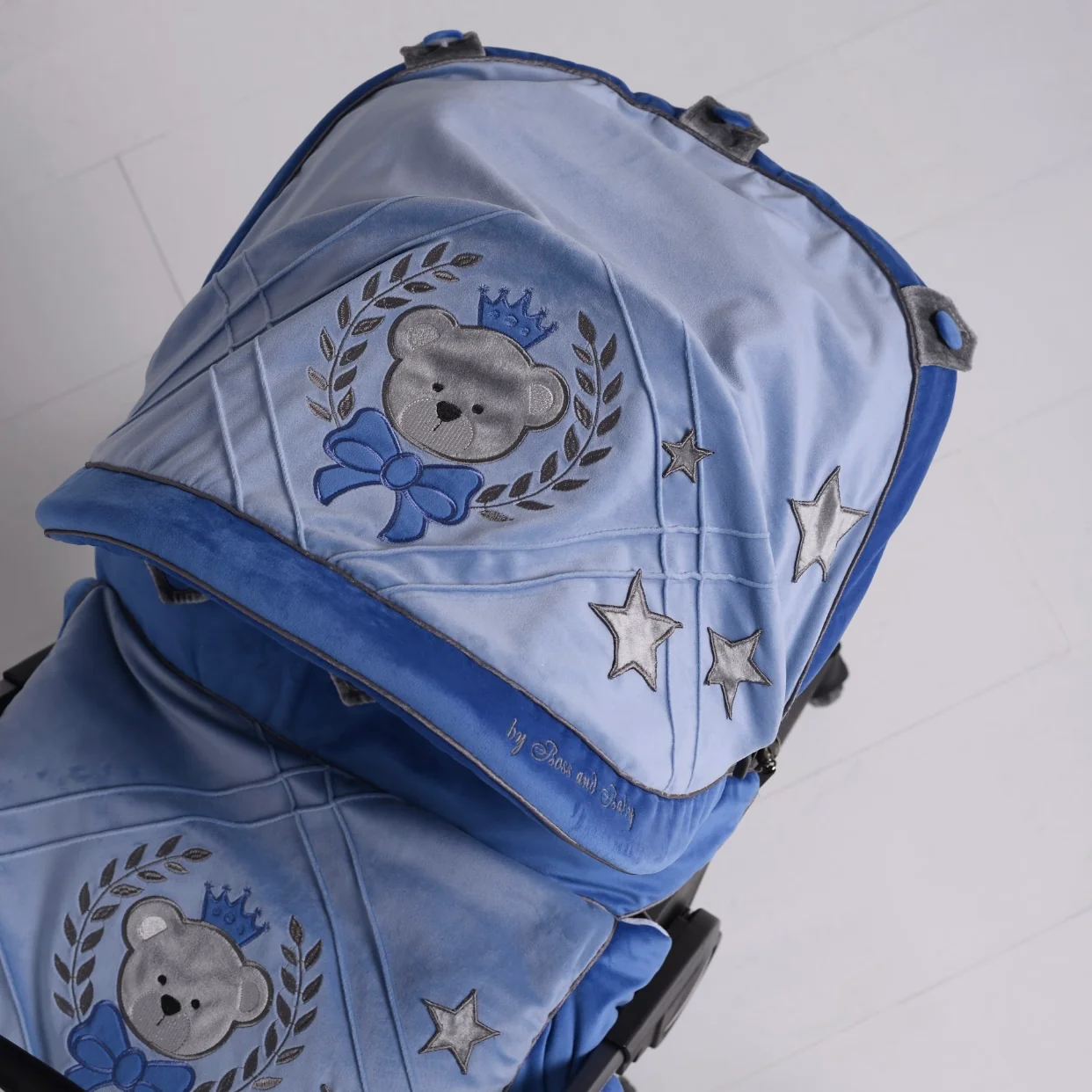 Personalized Blue Baby Car Seat Cover Set with Bear Design - Image 3