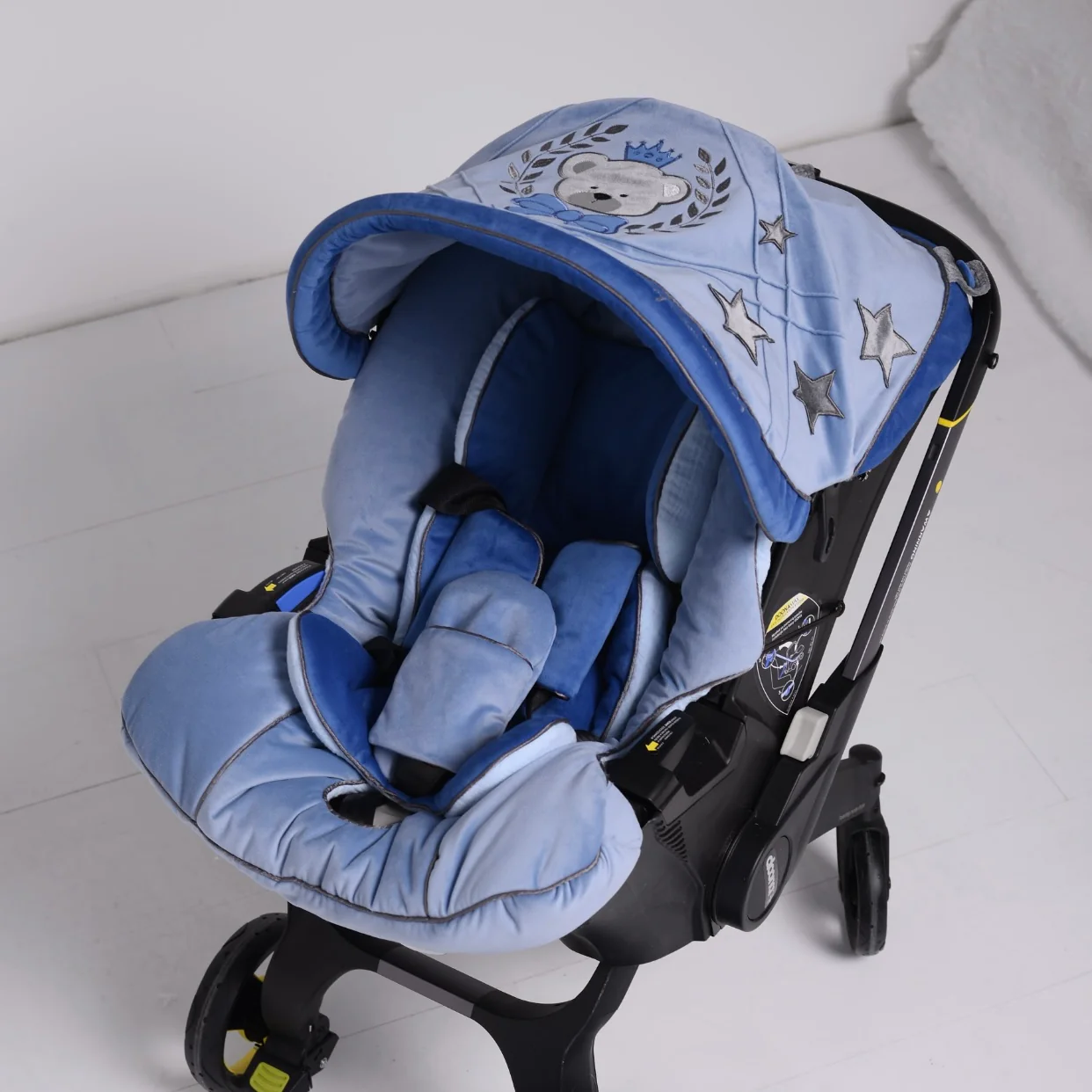 Personalized Blue Baby Car Seat Cover Set with Bear Design - Image 4
