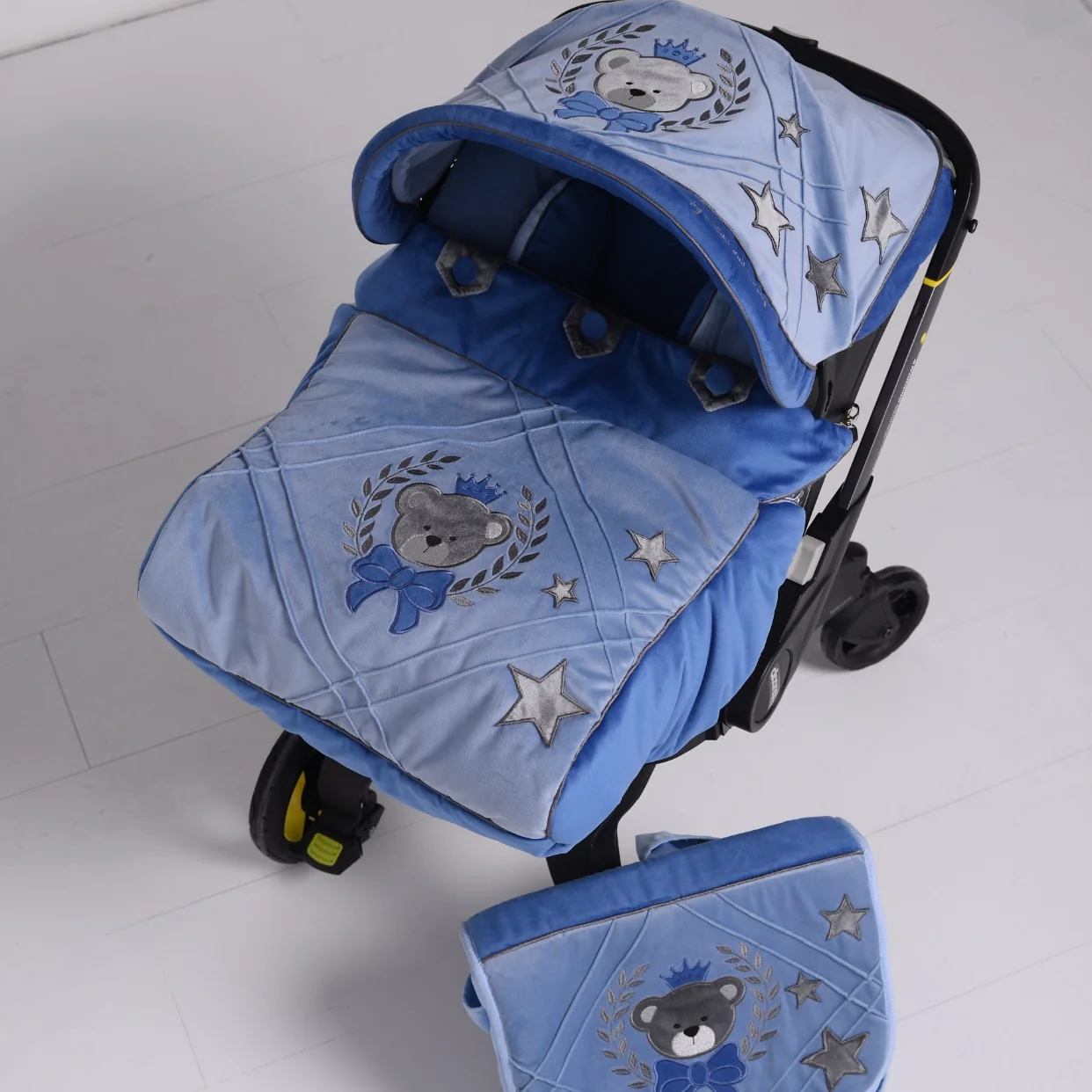 Personalized Blue Baby Car Seat Cover Set with Bear Design - Image 5