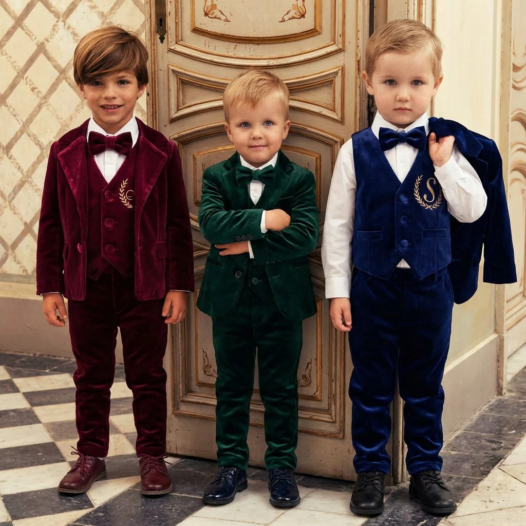 Personalized Emerald Green Velvet Baby Boy Suit - Image 5