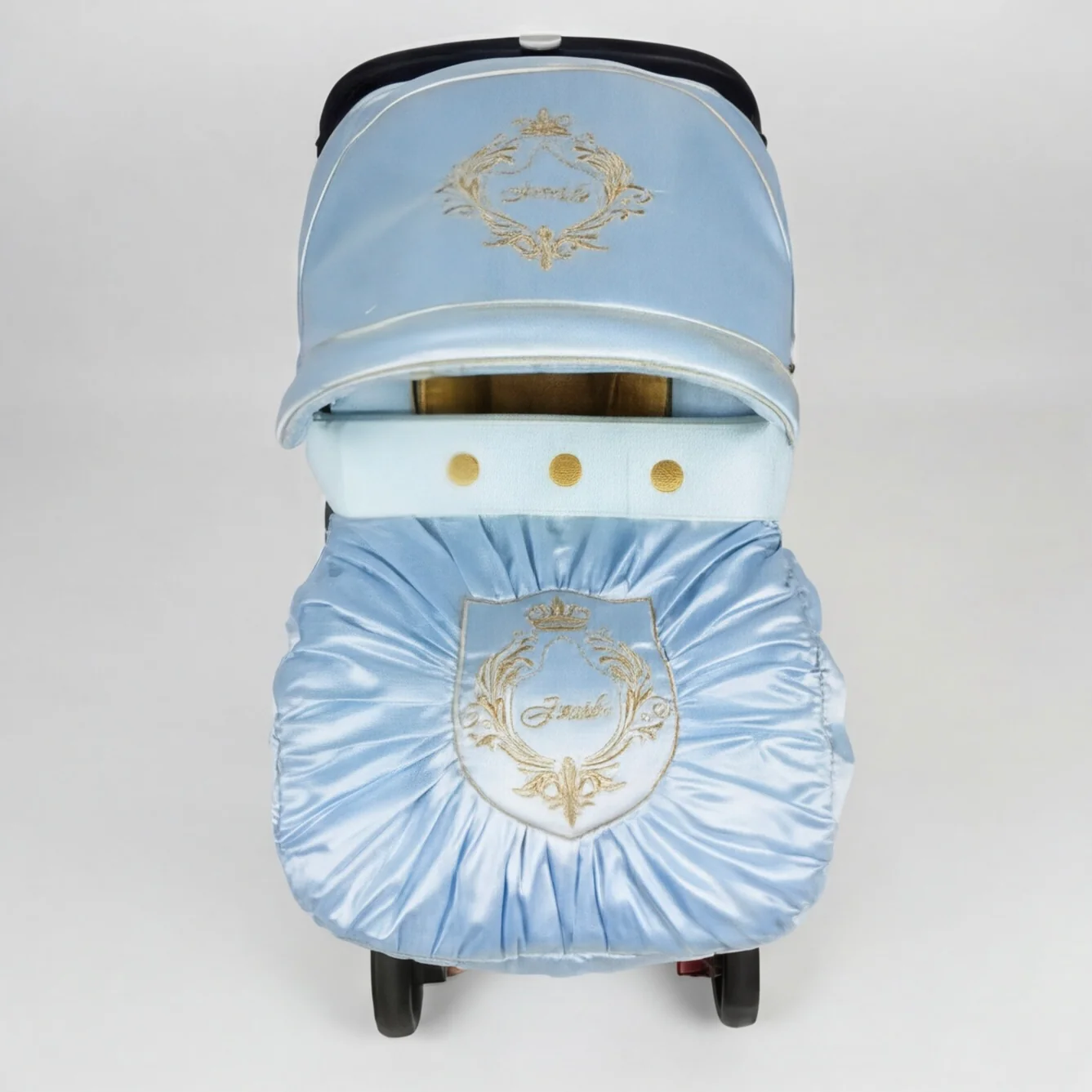 Light Blue Baby Car Seat Cover Set with Gold Embroidery - Image 3