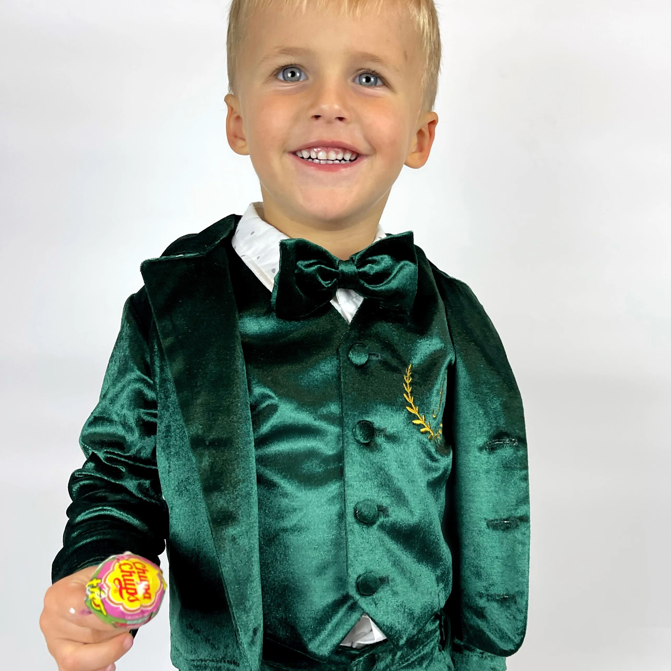 Personalized Emerald Green Velvet Baby Boy Suit - Image 3
