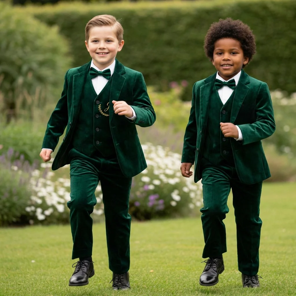 Personalized Emerald Green Velvet Baby Boy Suit - Image 4