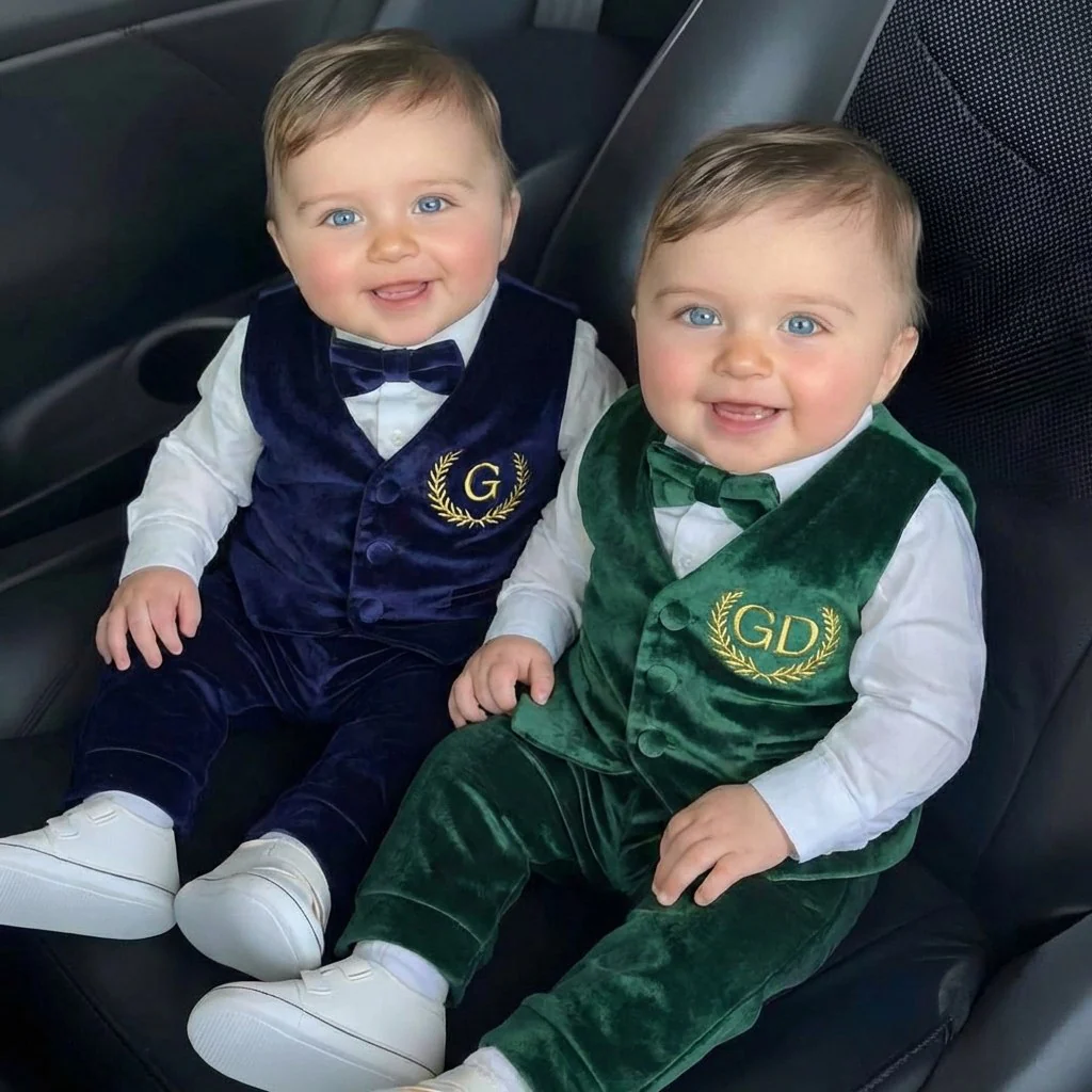 Personalized Emerald Green Velvet Baby Boy Suit - Image 6