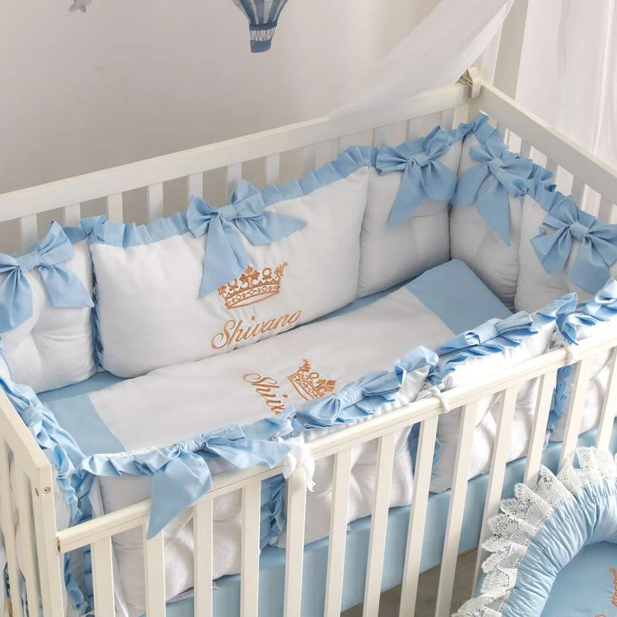 Personalized Light Blue Baby Boy Crib Bedding Set - Image 3