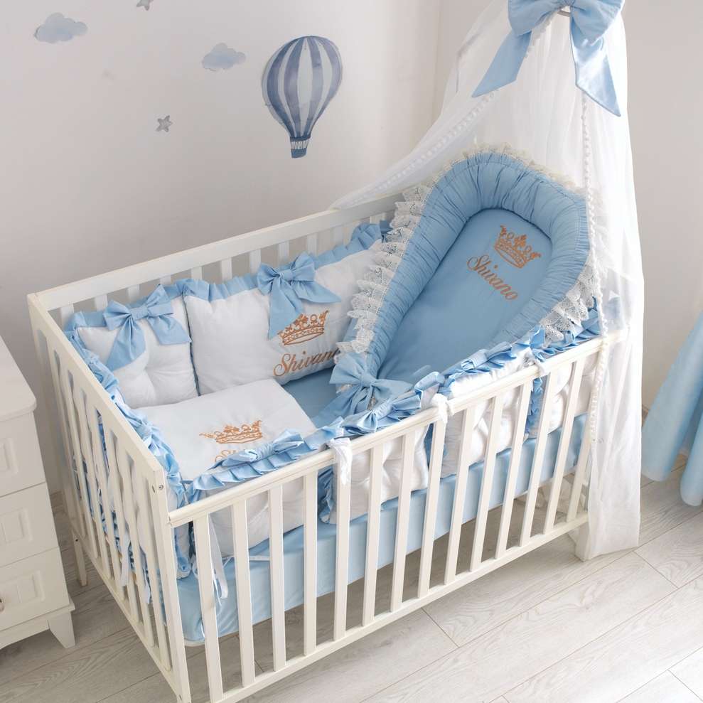 Personalized Light Blue Baby Boy Crib Bedding Set - Image 5