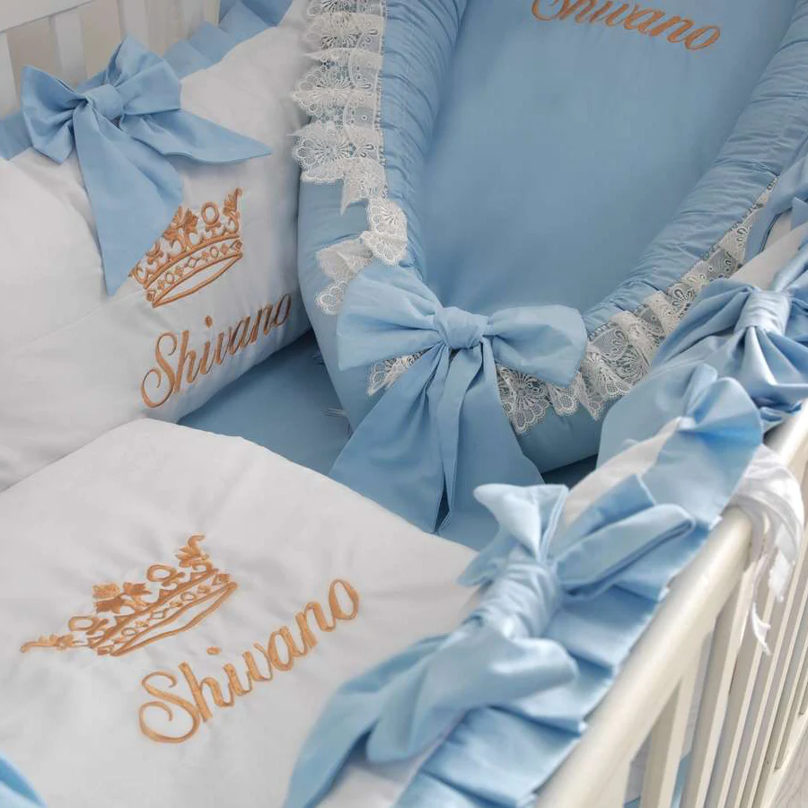 Personalized Light Blue Baby Boy Crib Bedding Set - Image 7
