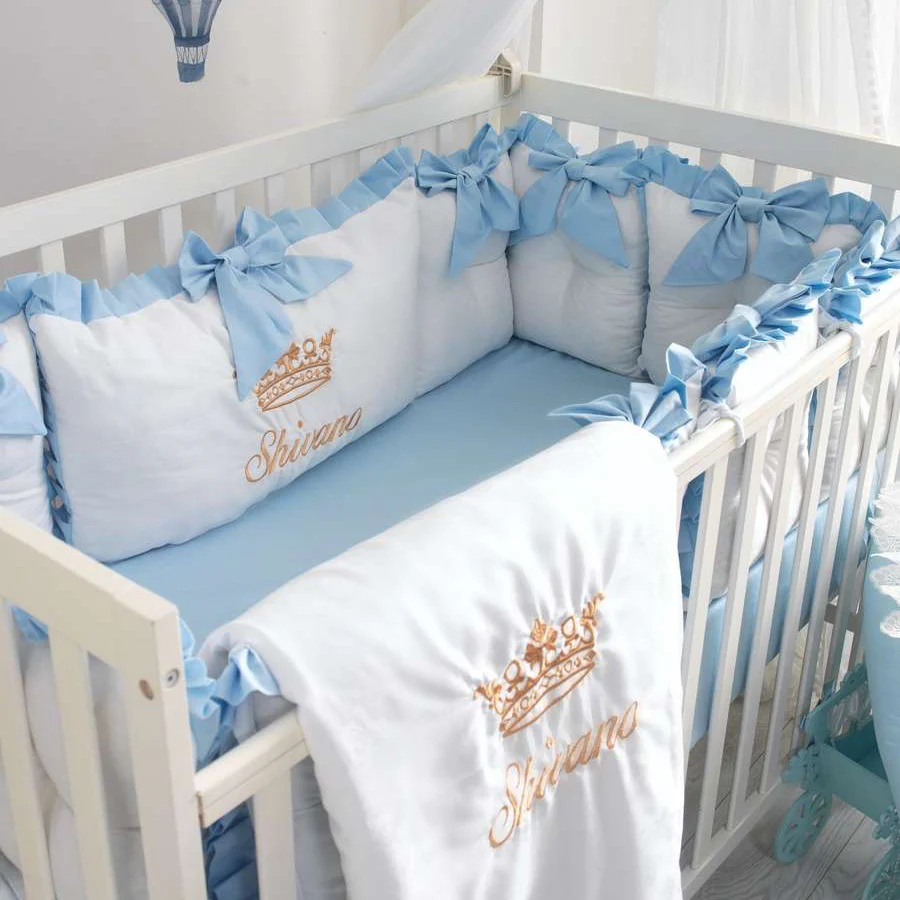 Personalized Light Blue Baby Boy Crib Bedding Set - Image 8
