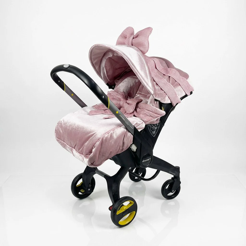Personalized Pink Baby Car Seat Cover Set with Bow - Image 3