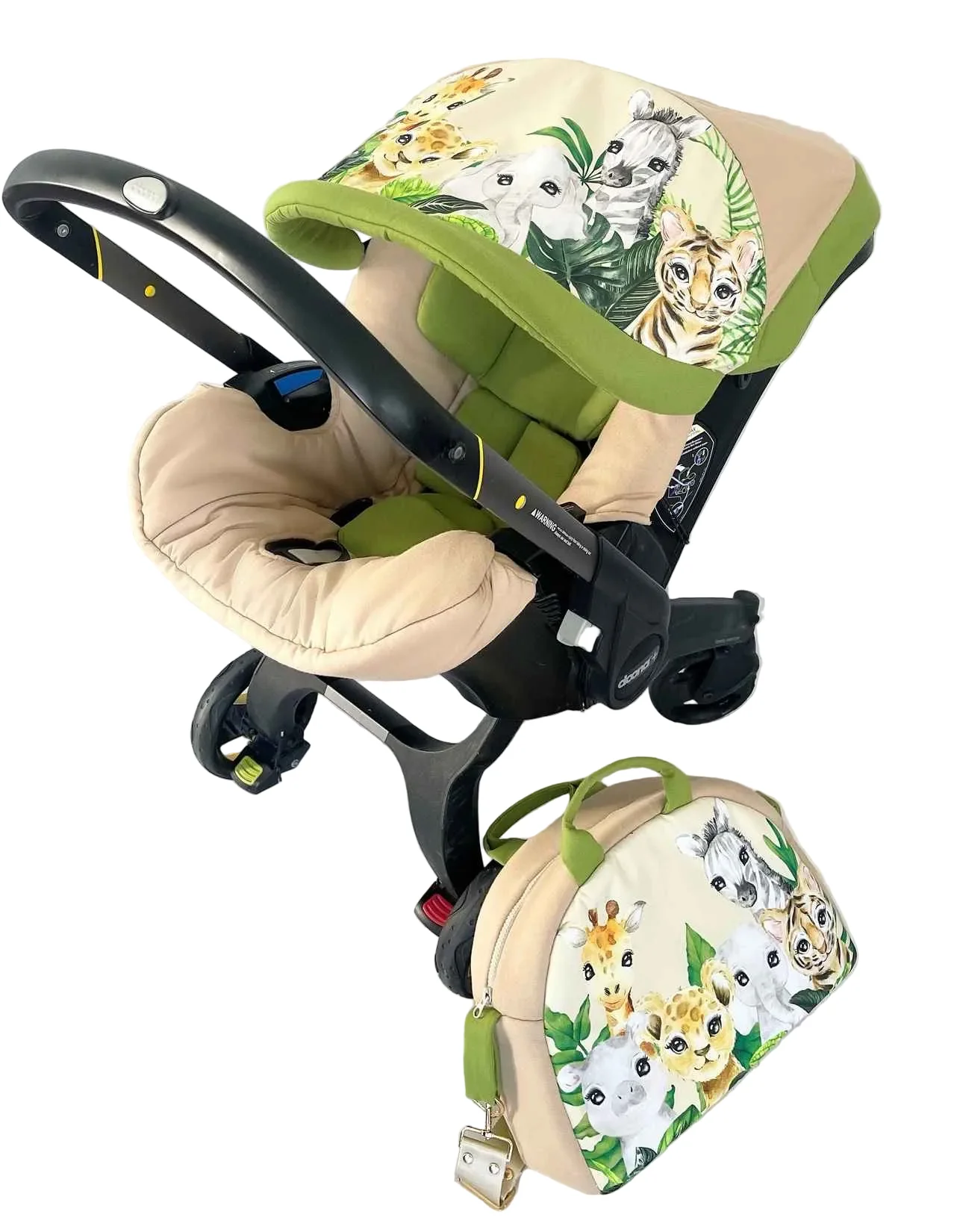 Personalized Safari Baby Car Seat Cover Set with Diaper Bag - Image 3