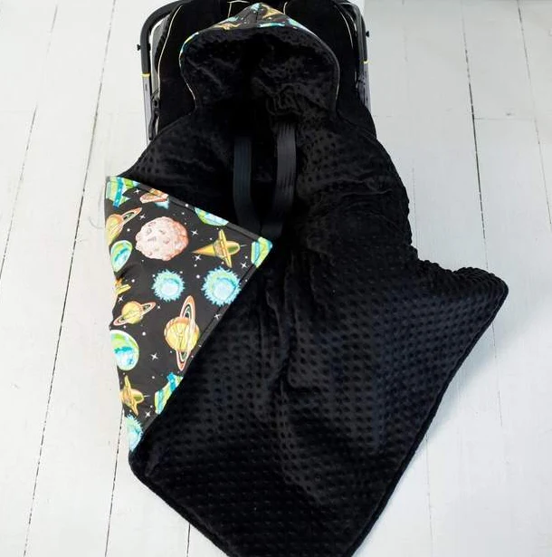 Personalized Space-Themed Hooded Baby Car Seat Blanket - Image 3