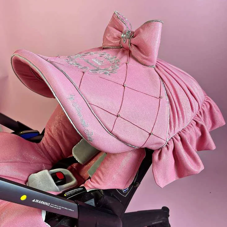Sparkly Pink Baby Car Seat Cover Set with Rhinestones - Image 3