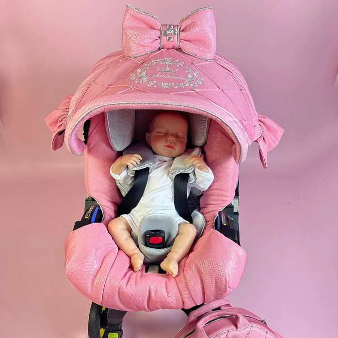 Sparkly Pink Baby Car Seat Cover Set with Rhinestones - Image 4