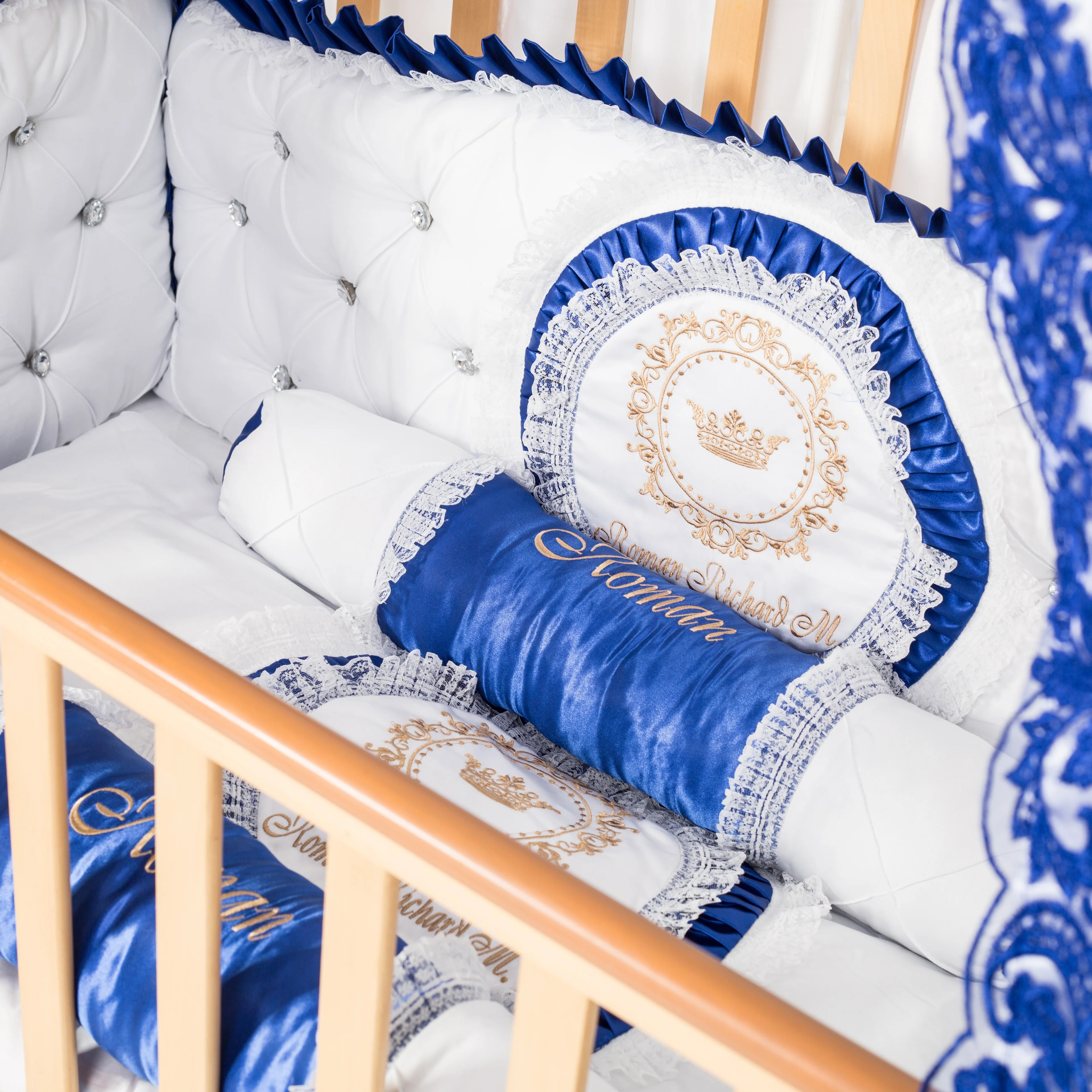 Prince White & Royal Blue Baby Crib Bedding Set - Image 2