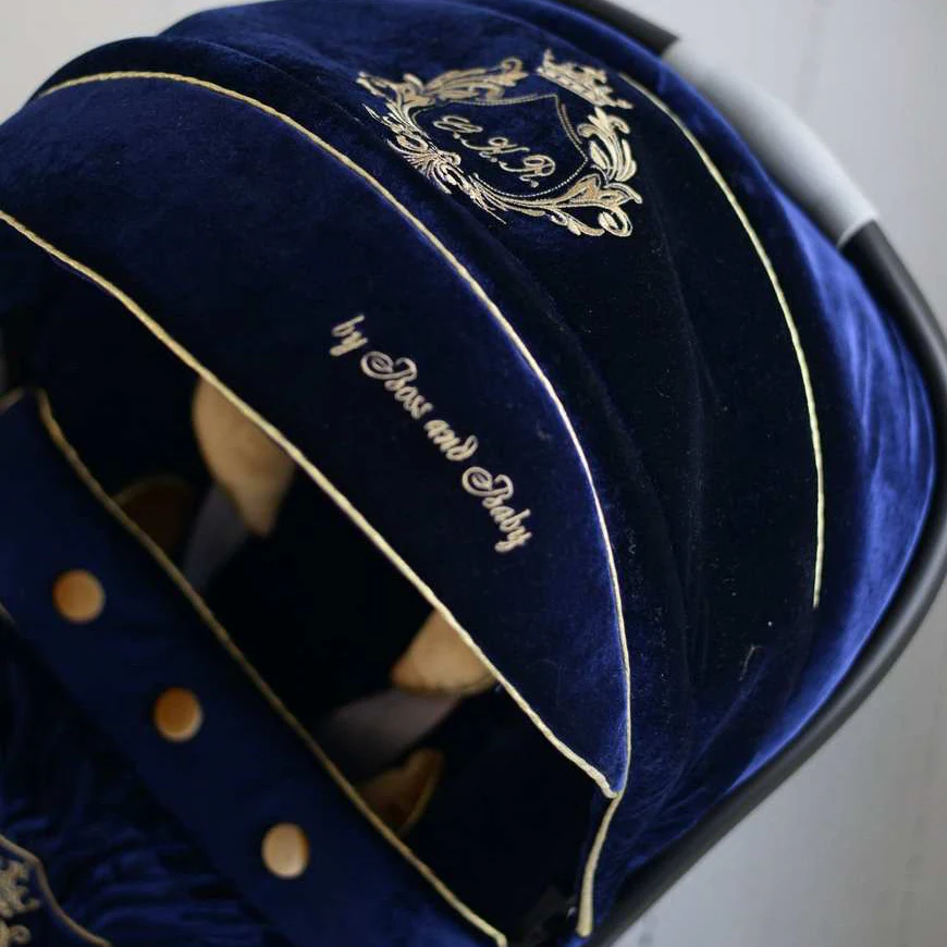Royal Blue Velvet Baby Car Seat Cover Set with Embroidery - Image 6