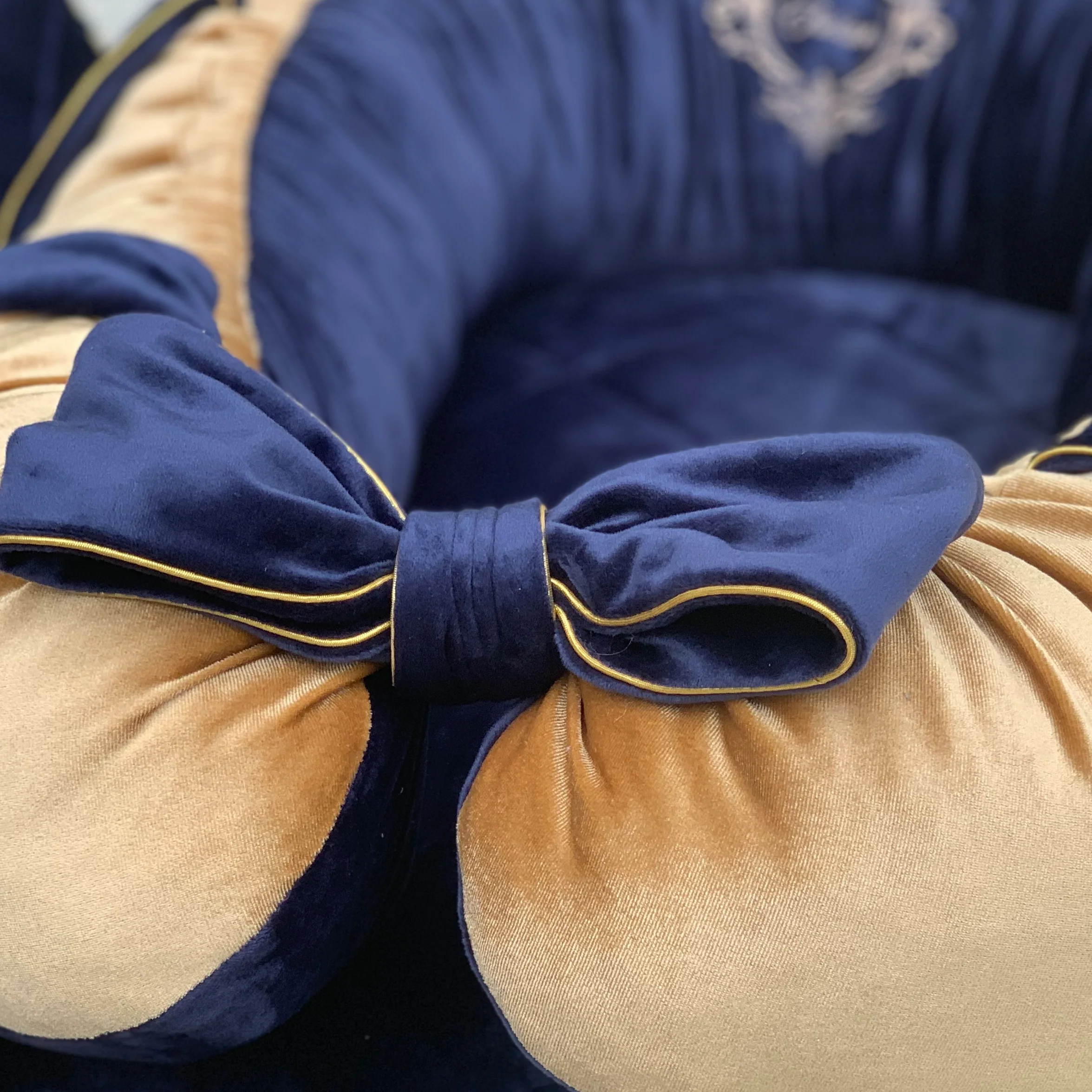 Royal Blue Velvet Baby Nest for Boys – Customizable - Image 3
