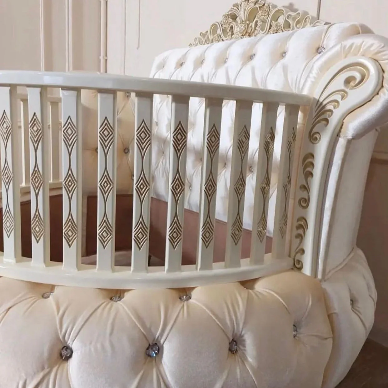 Royal Palace Round Crib Bedding | Luxury Round Baby Crib | Rhinestone Nursery Decor - Image 3