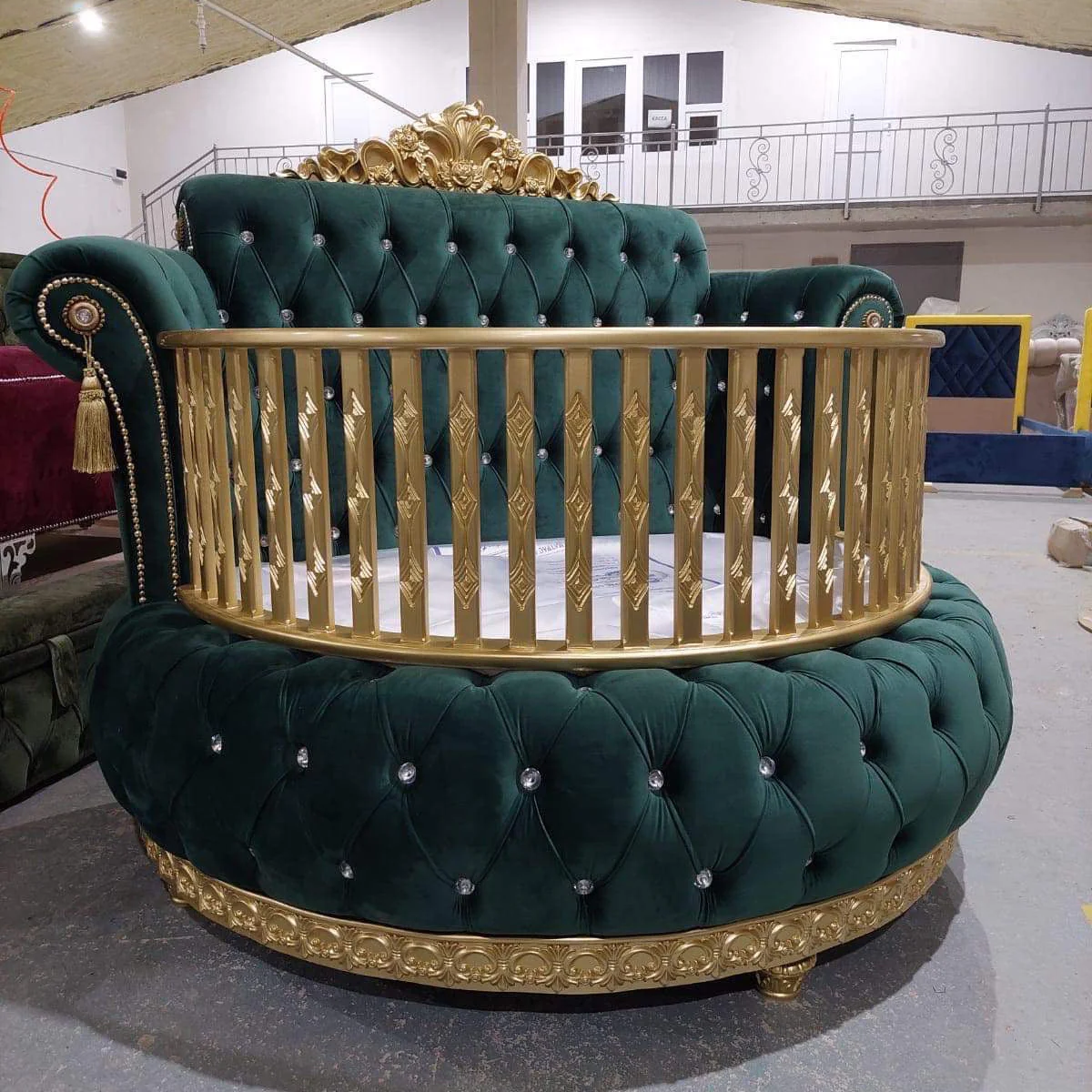 Royal Palace Round Crib Bedding | Luxury Round Baby Crib | Rhinestone Nursery Decor - Image 8