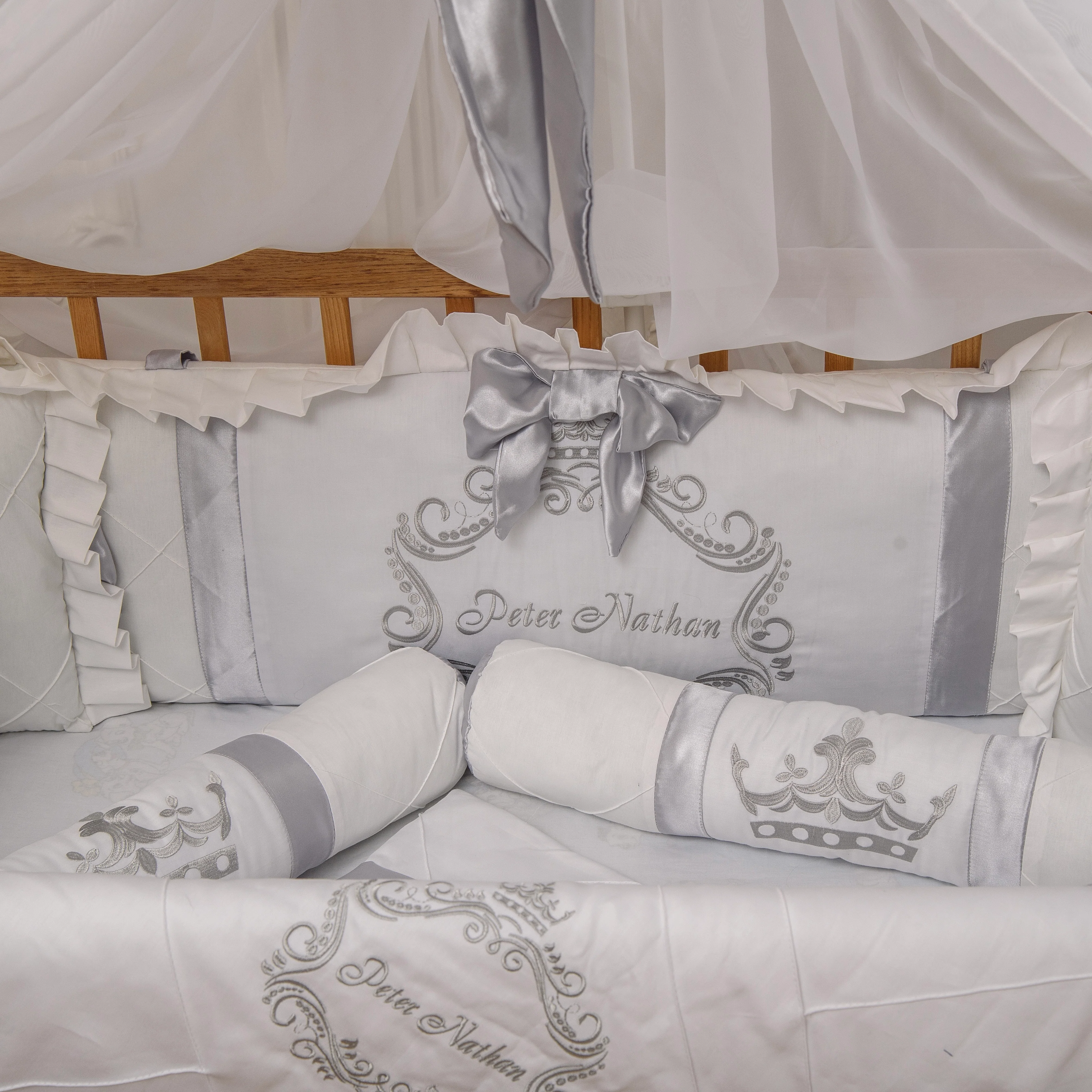 Personalized Crown Royal Silver Princess Crib Bedding Set with Canopy - Image 7