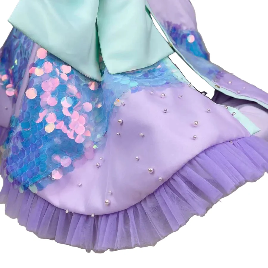 Sequin Rainbow Baby Car Seat Cover – Mermaid Bow Design - Image 3