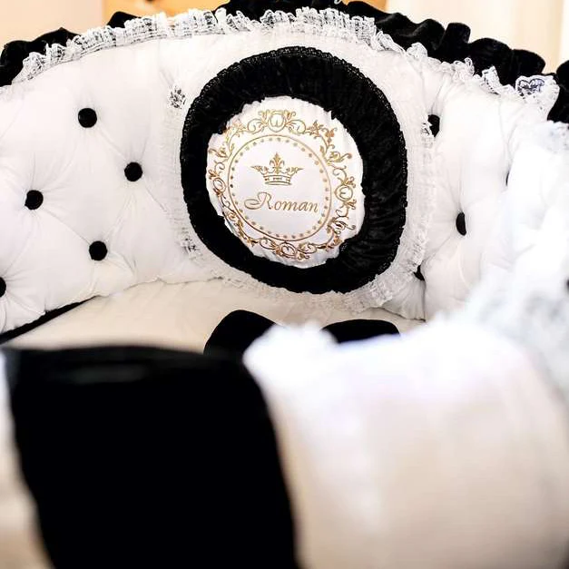 Personalized Luxury Royal Black Crown Small Round Crib Bedding Set - Image 6
